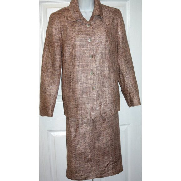 ANN FREEDBERG size 8 pale pink and tan  skirt suit - Picture 1 of 10